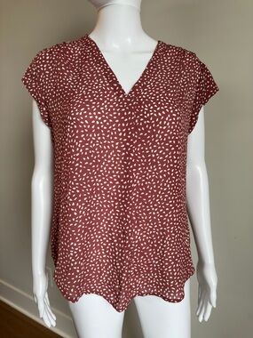 V-Neck Blouse with White Dot Print